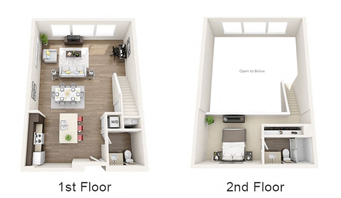 Floor plan for 1 bed, 1.5 baths, 1091 sqft